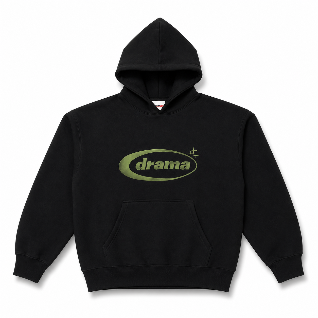 Drama Call Hoodie Black/Khaki - Drama Call hoodie front view on white background