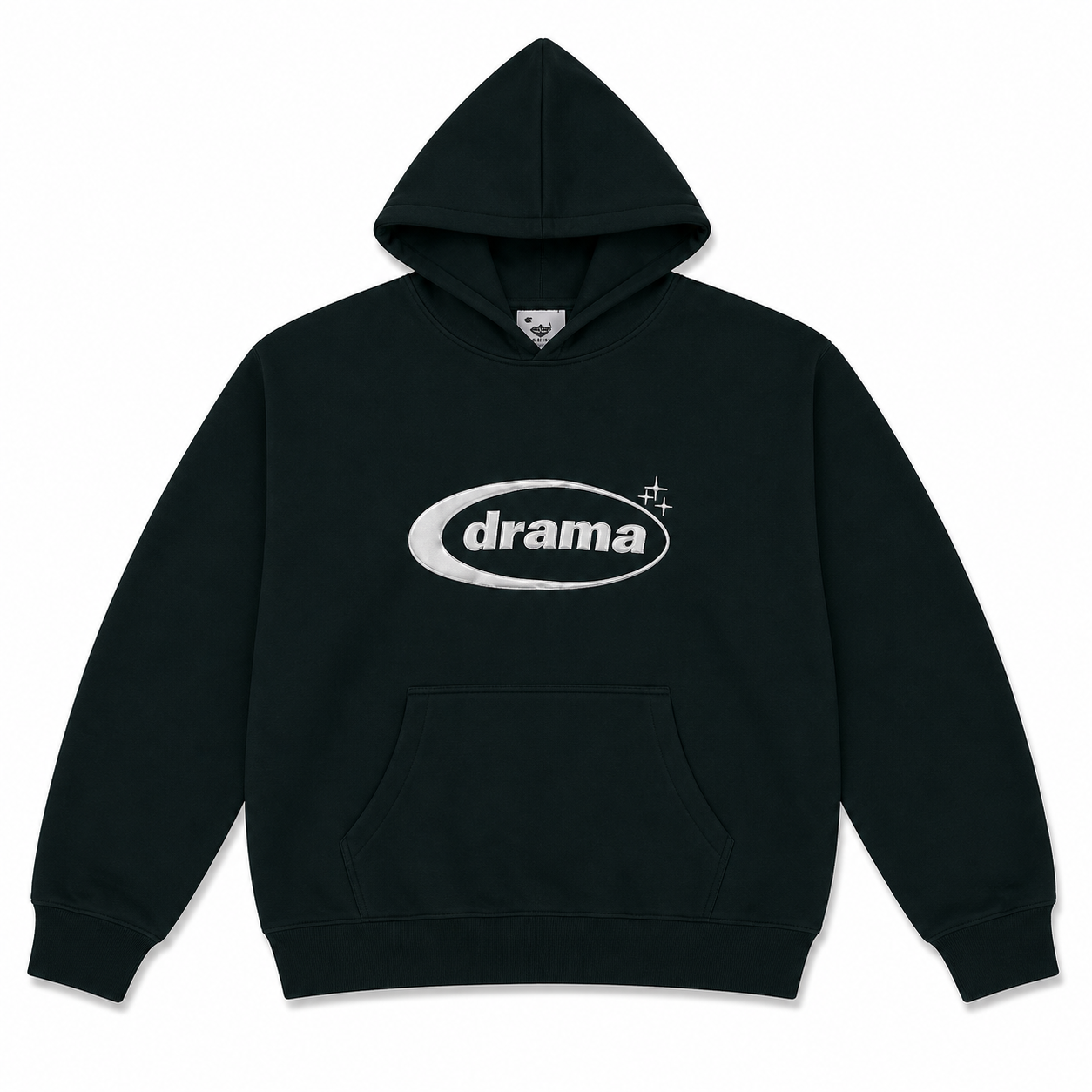 Drama Call Hoodie Black/White - Drama Call hoodie front view on white background