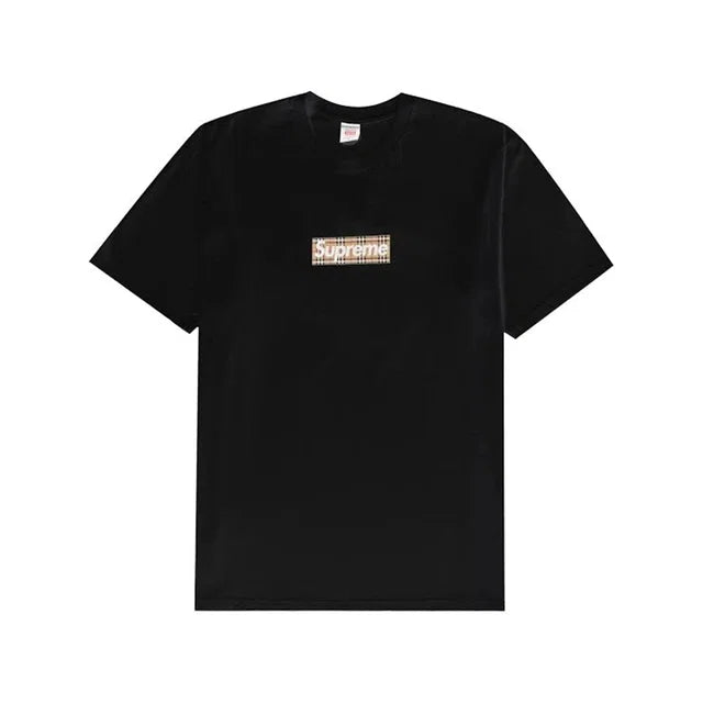 Supreme Burberry Box Logo Tee Shirt Black - front view on white background