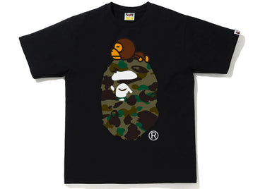 BAPE 1st Camo Milo on Big Ape Tee (FW21) Black/Green - front view on white background