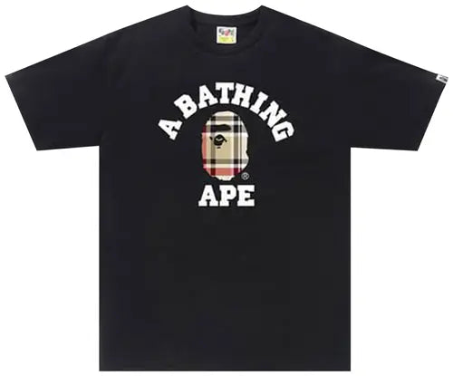 BAPE Check College Tee Black/Beige - front view on white background