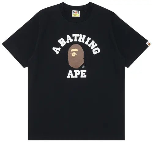 BAPE College Tee Black - Front view of A Bathing Ape College graphic t-shirt on white background