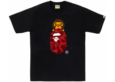 BAPE Color Camo Milo On Ape Head Tee Black/Red - front view on white background