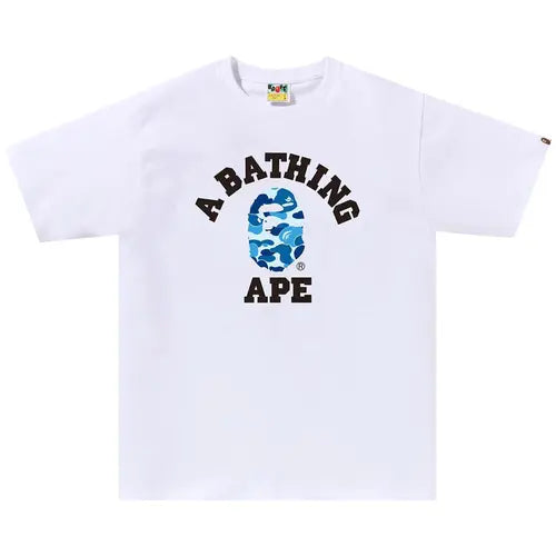 BAPE Flame College Tee White/Blue - front view on white background