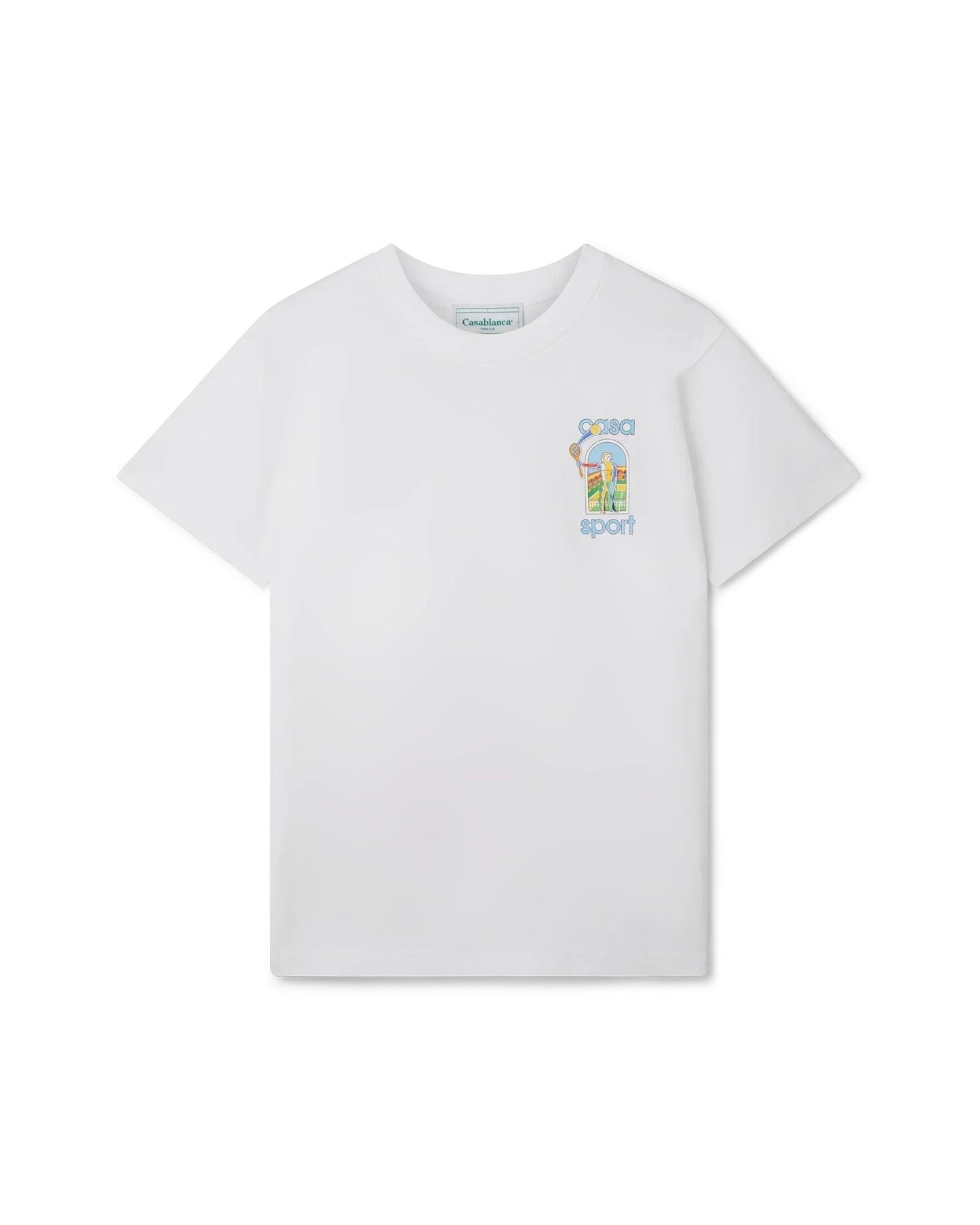 Casablanca Tee Shirt Le Jeu Coloré - Front view of luxury Afro-Cubism printed organic cotton t-shirt on white background