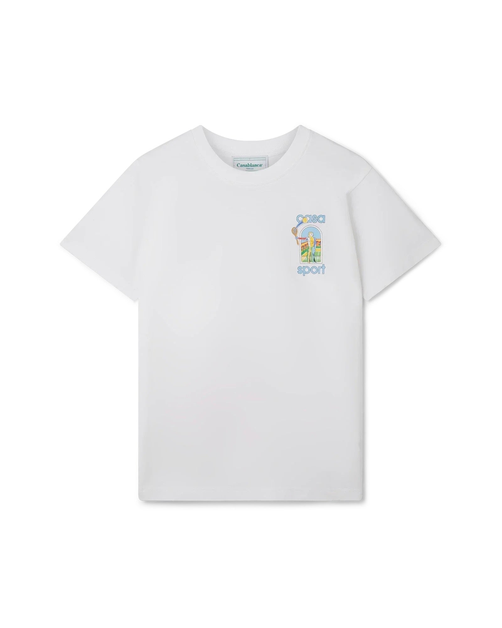 Casablanca Tee Shirt Le Jeu Coloré - Front view of luxury Afro-Cubism printed organic cotton t-shirt on white background