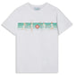 Casablanca Tee Shirt Playful Stripes - Front view of luxury organic cotton t-shirt with Casa Sport tennis artwork on white background