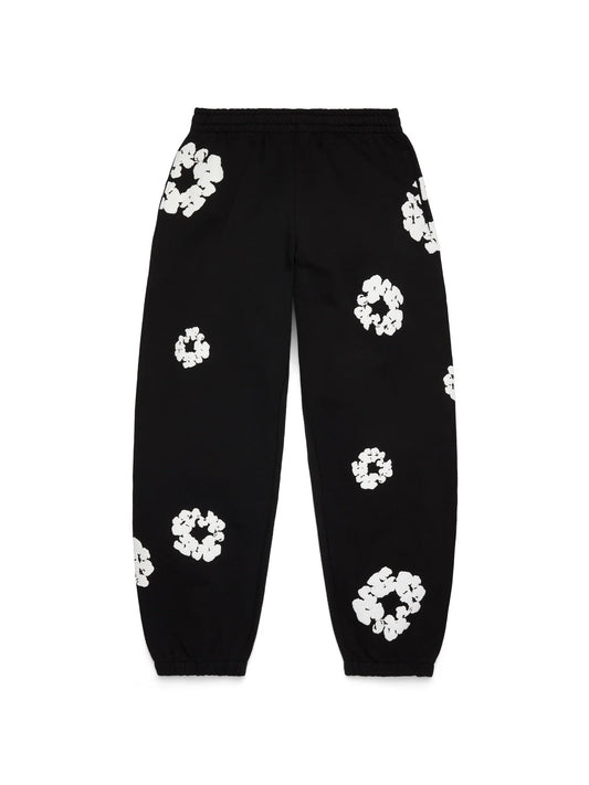 Denim Tears Cotton Wreath Black White Bottoms - front view on white background