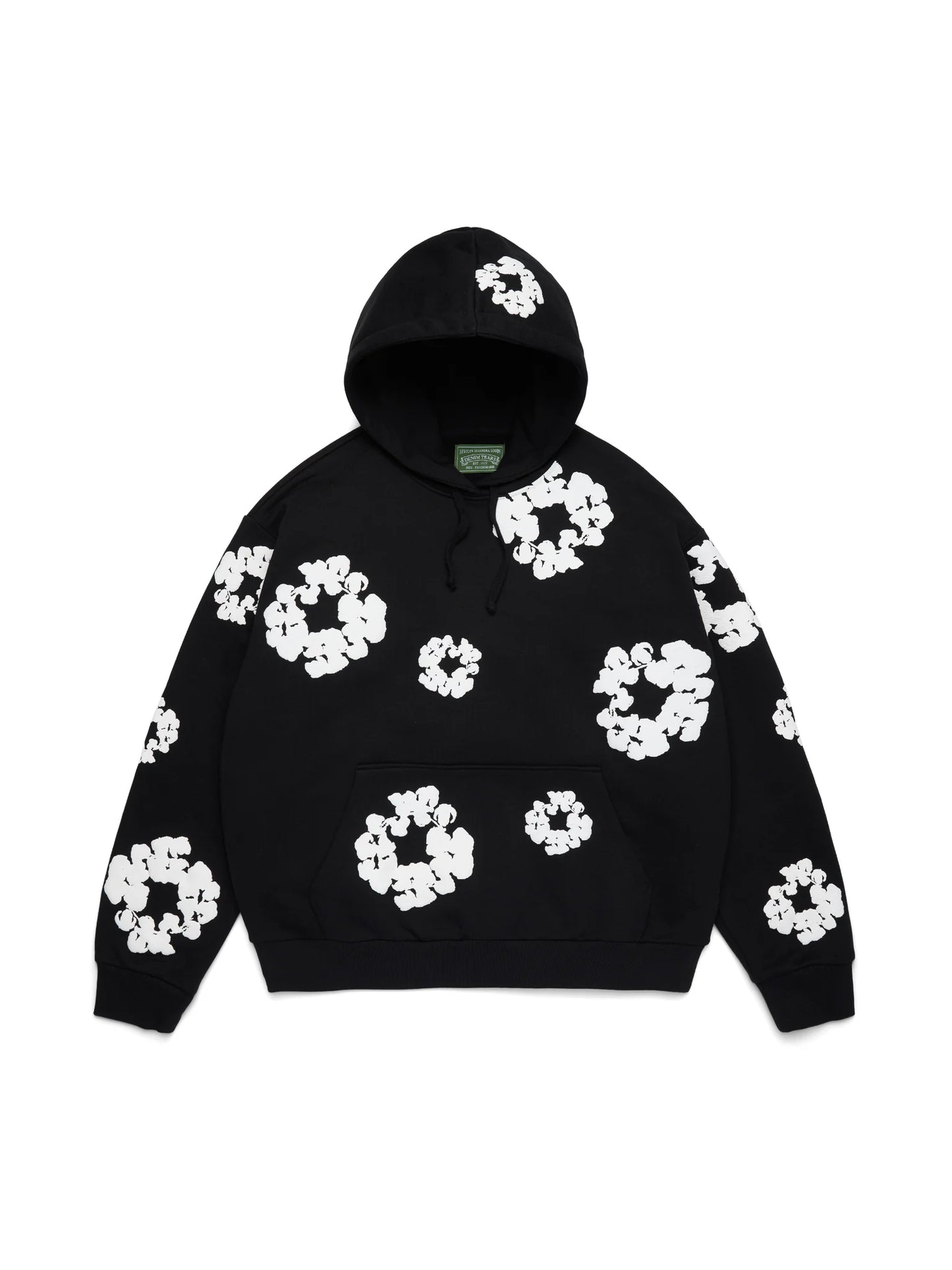 Denim Tears Cotton Wreath Black White Hoodie - front view on white background