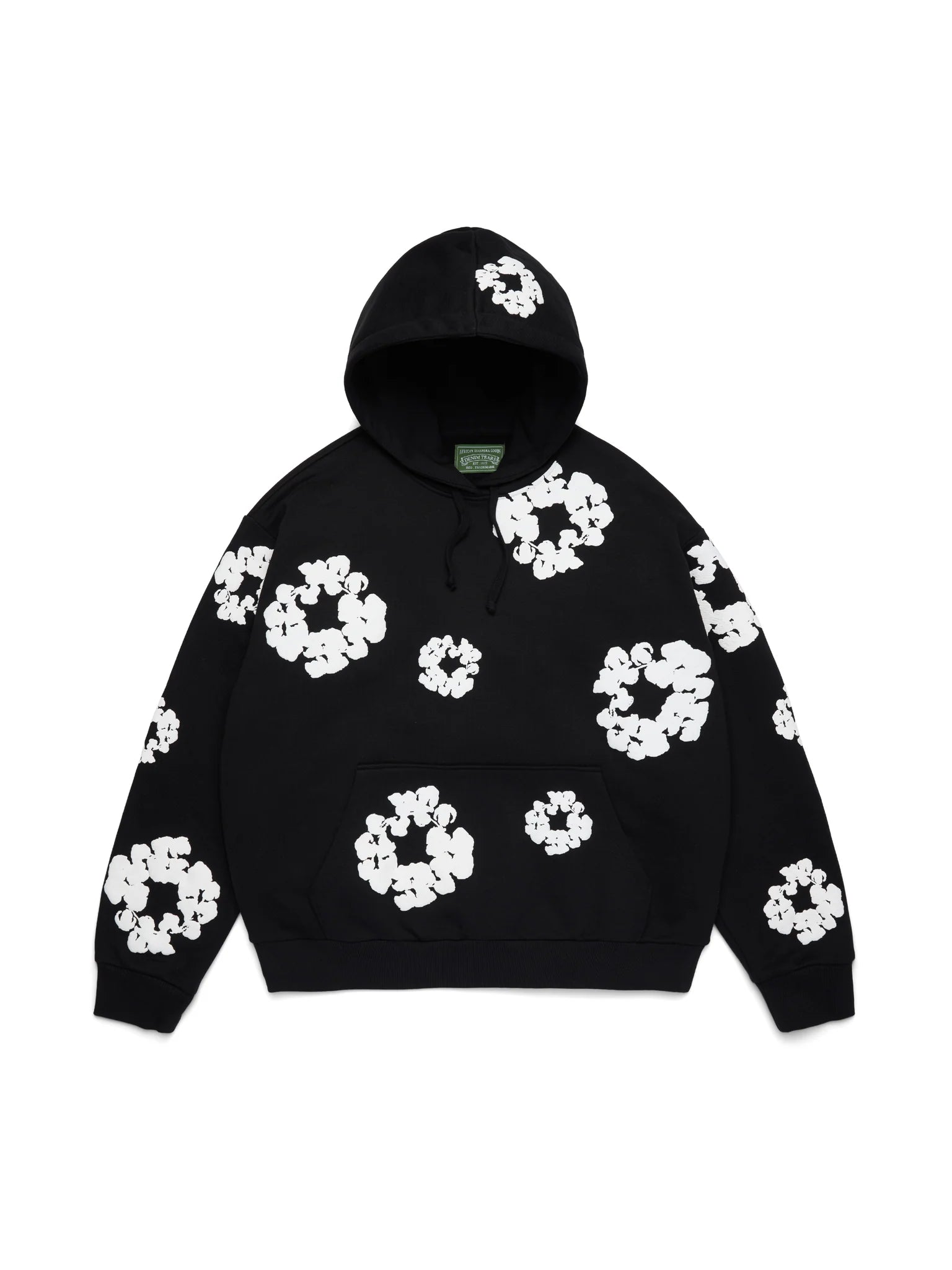Denim Tears Cotton Wreath Black White Hoodie - front view on white background