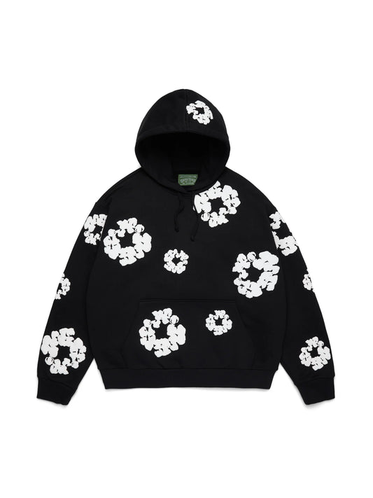 Denim Tears Cotton Wreath Black White Hoodie - front view on white background
