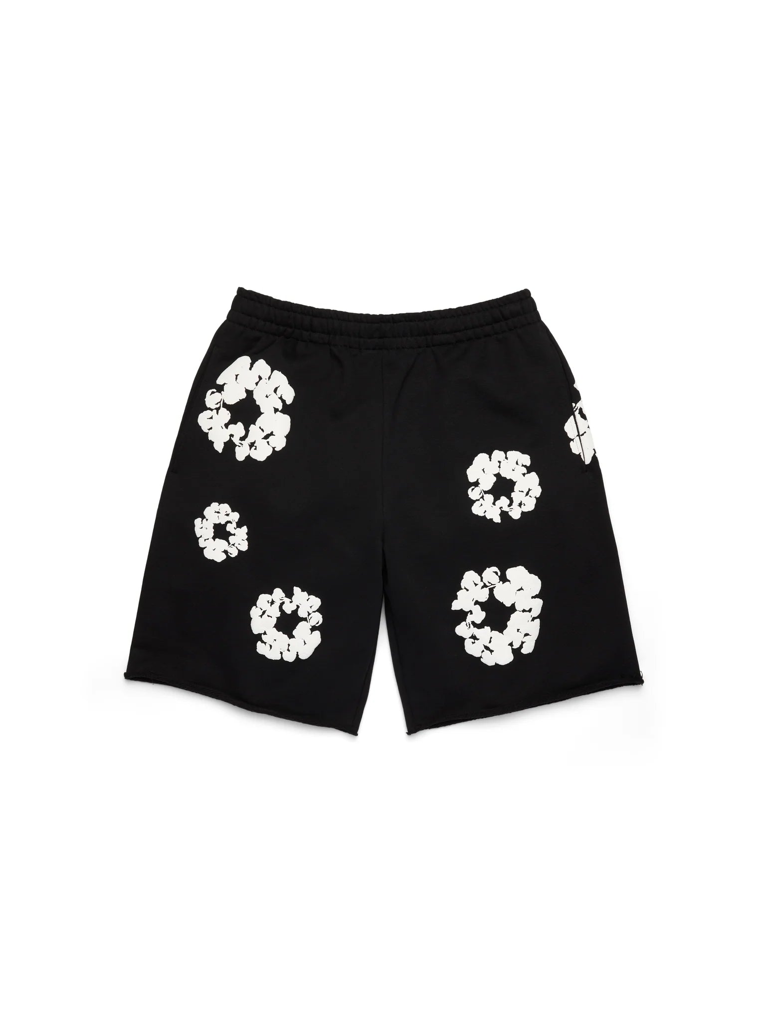 Denim Tears Cotton Wreath Black White Shorts - front view on white background