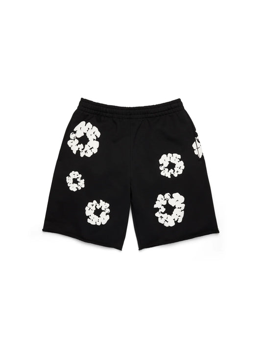 Denim Tears Cotton Wreath Black White Shorts - front view on white background