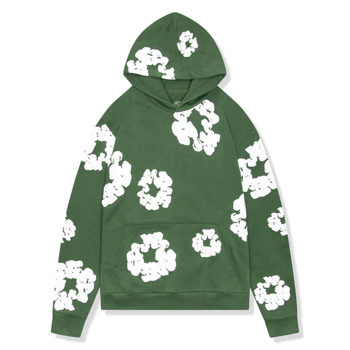 Denim Tears Cotton Wreath Green Hoodie - front view on white background