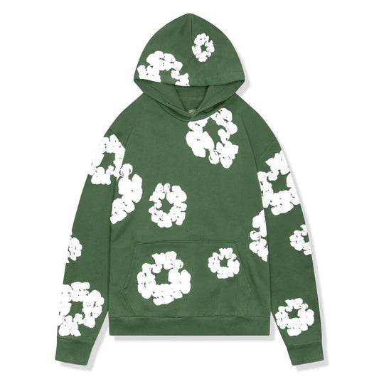 Denim Tears Cotton Wreath Green Hoodie - front view on white background