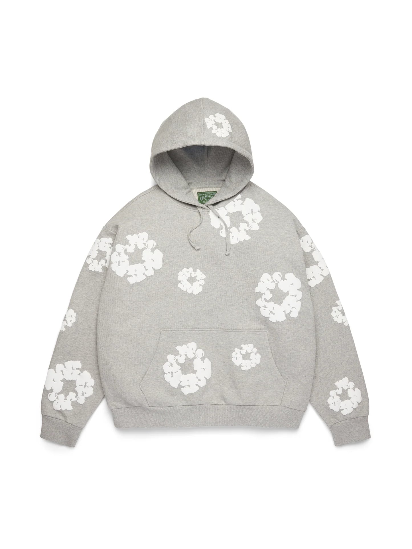 Denim Tears Cotton Wreath Grey Hoodie - front view on white background
