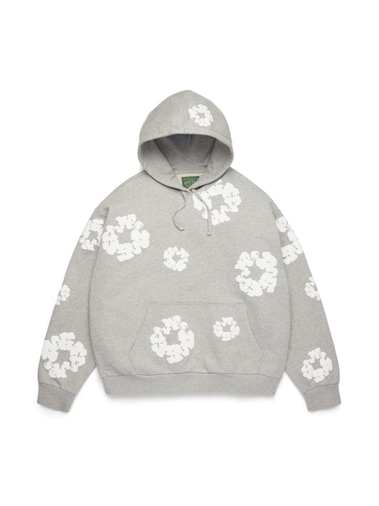 Denim Tears Cotton Wreath Grey Hoodie - front view on white background