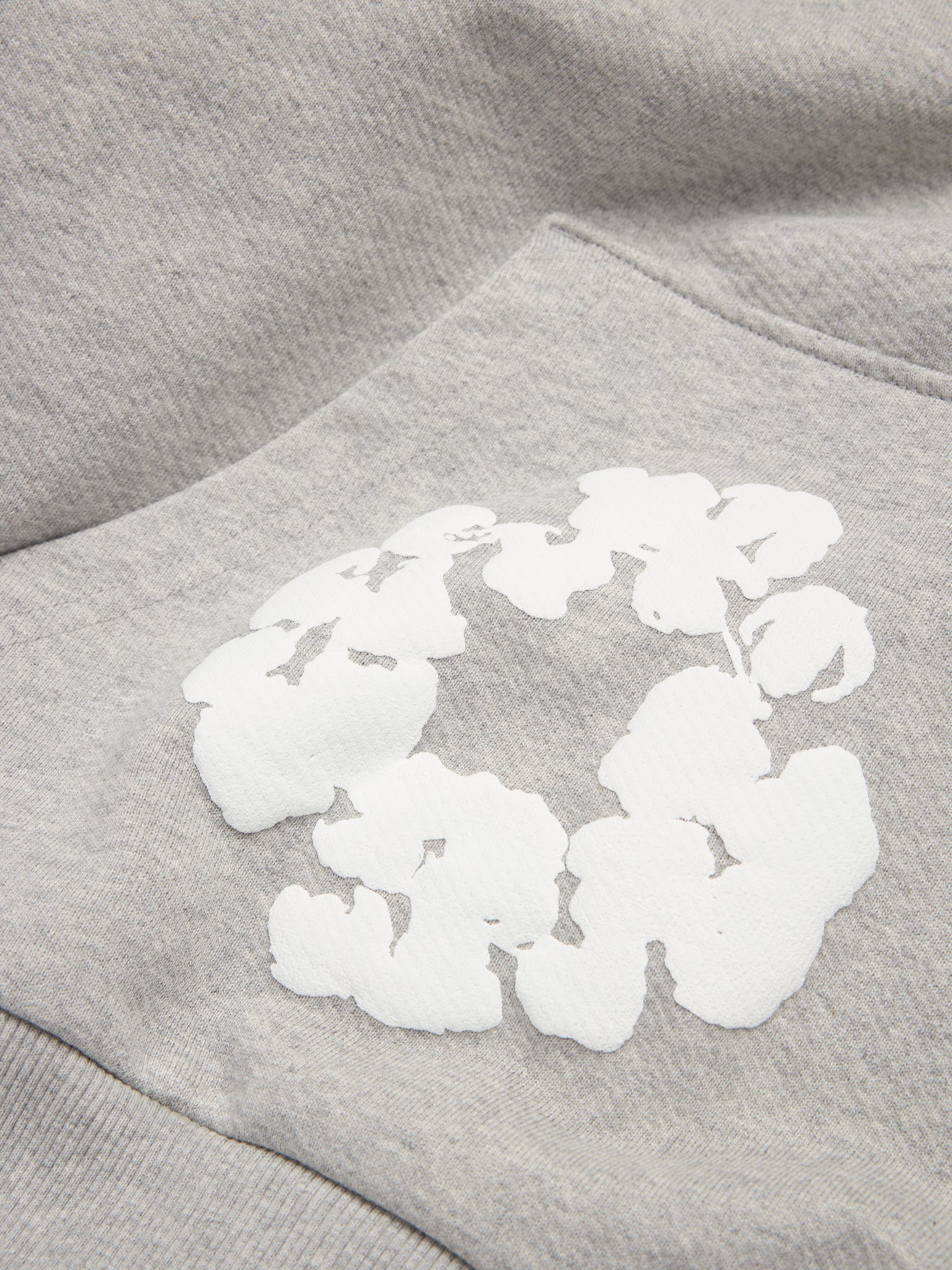 Denim Tears Cotton Wreath Grey Hoodie - close-up fabric and branding detail