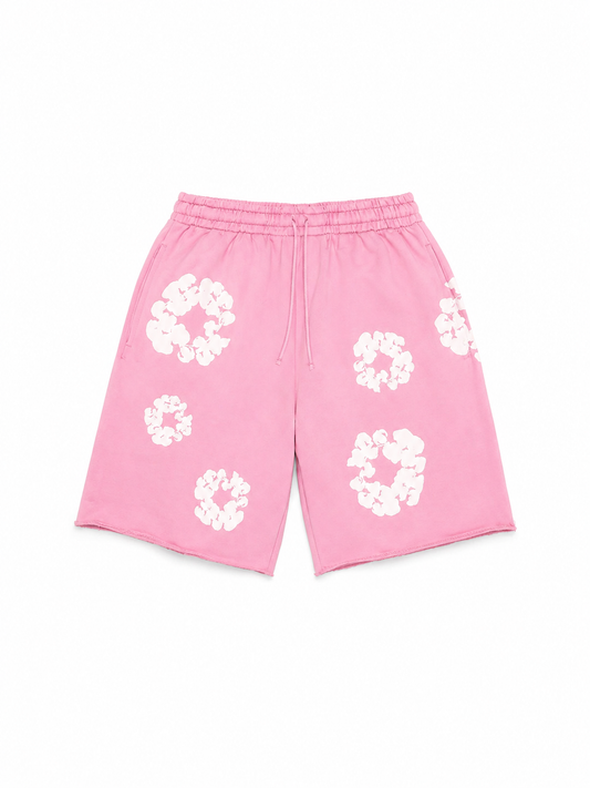 Denim Tears Cotton Wreath Pink Shorts - front view on white background