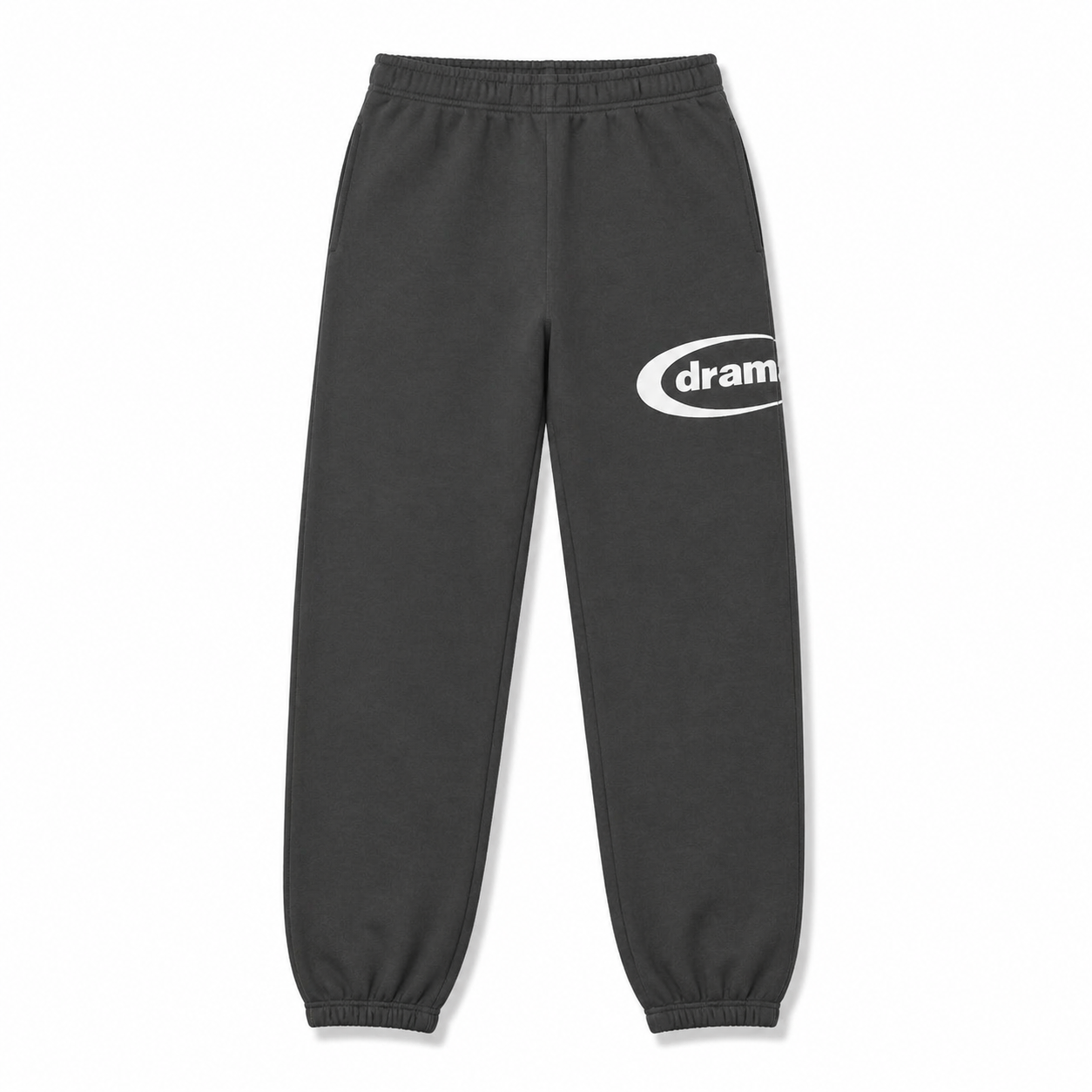 Drama Call Bottoms Dark Grey/White - Drama Call jogger bottoms front view on white background