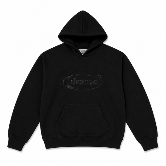 Drama Call Hoodie Black/Black - Drama Call hoodie front view on white background