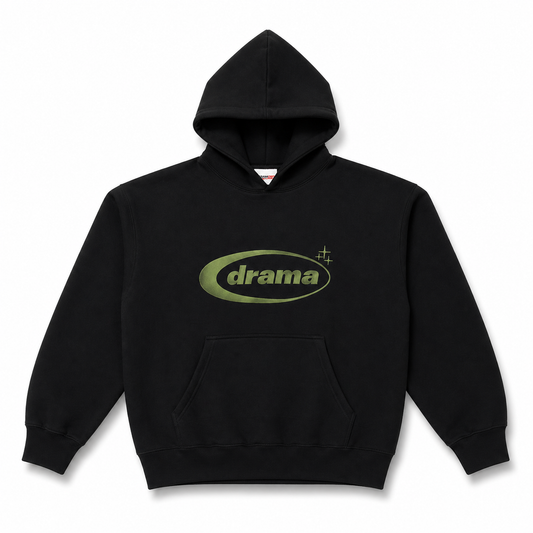 Drama Call Hoodie Black/Khaki - Drama Call hoodie front view on white background