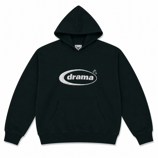 Drama Call Hoodie Black/White - Drama Call hoodie front view on white background