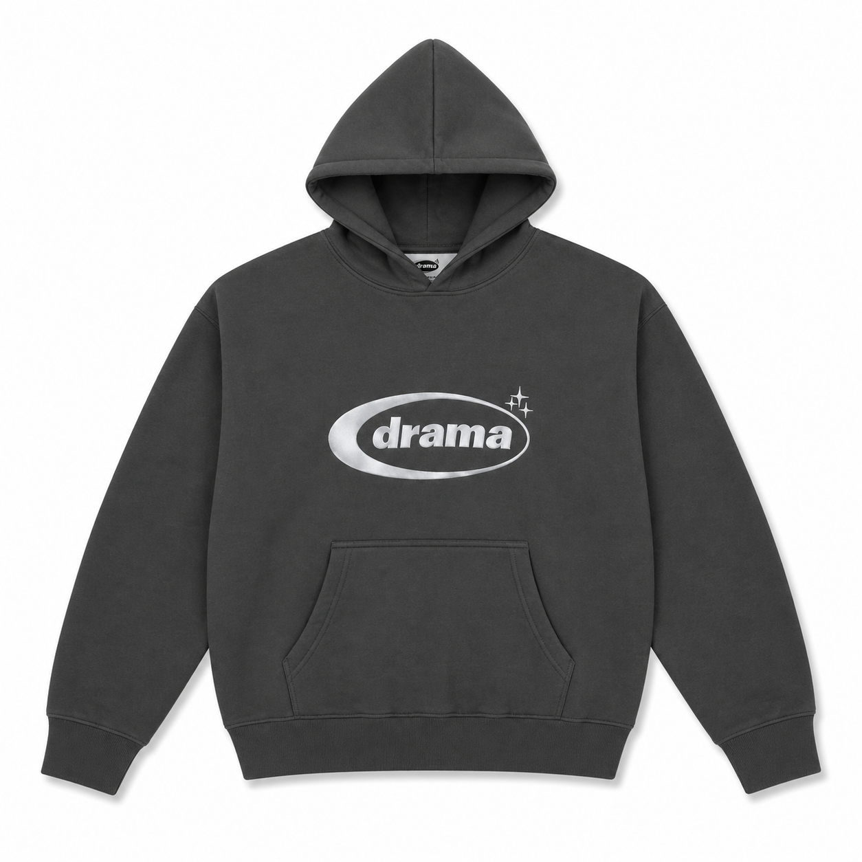 Drama Call Hoodie Dark Grey/White - Drama Call hoodie front view on white background