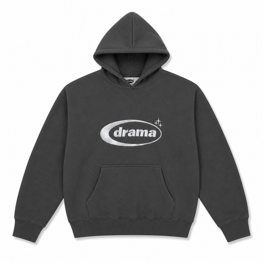 Drama Call Hoodie Dark Grey/White - Drama Call hoodie front view on white background