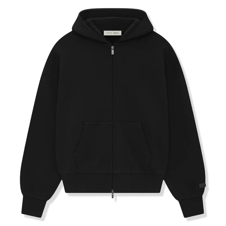 Essentials FW25 Zip Up Hoodie Black - front view on white background