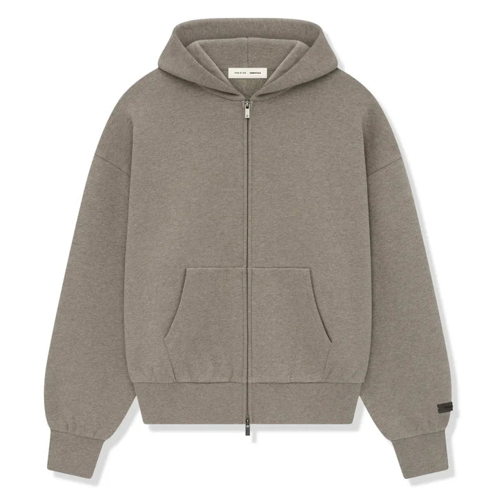 Essentials FW25 Zip Up Hoodie Heather Grey - front view on white background
