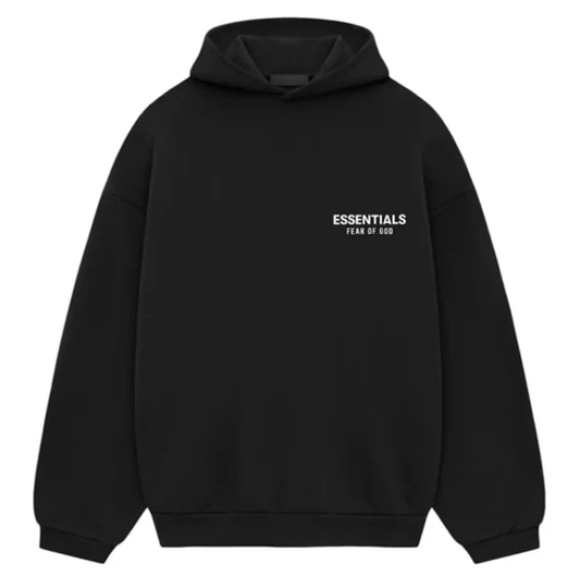Fear of God Essentials Fleece Hoodie 'Black' - front view on white background