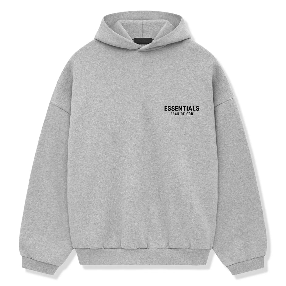 Fear of God Essentials Fleece Hoodie 'Light Heather Grey' - front view on white background