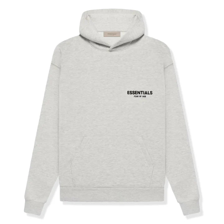 Fear of God Essentials Hoodie 'Light Oatmeal' - front view on white background
