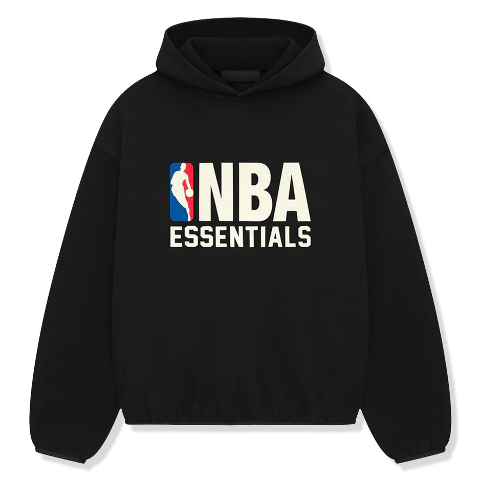 Fear of God Essentials x NBA Hoodie 'Black' - front view on white background