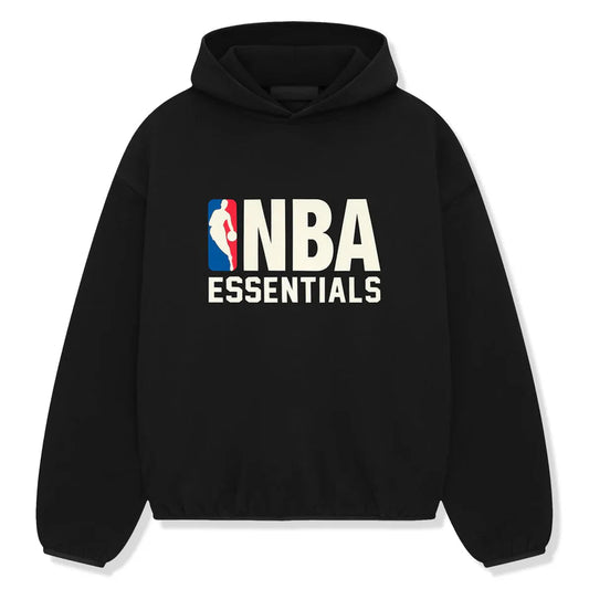 Fear of God Essentials x NBA Hoodie 'Black' - front view on white background