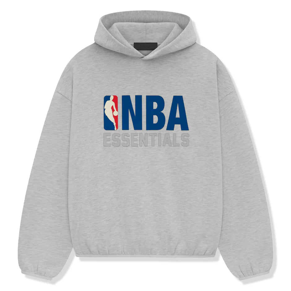 Fear of God Essentials x NBA Hoodie 'Light Heather' - front view on white background