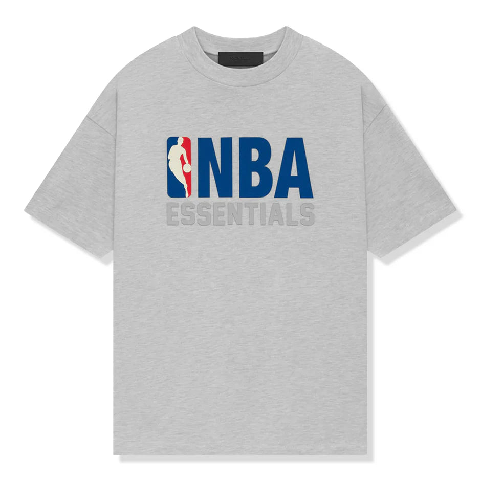 Fear of God Essentials x NBA Tee 'Light Heather' - front view on white background