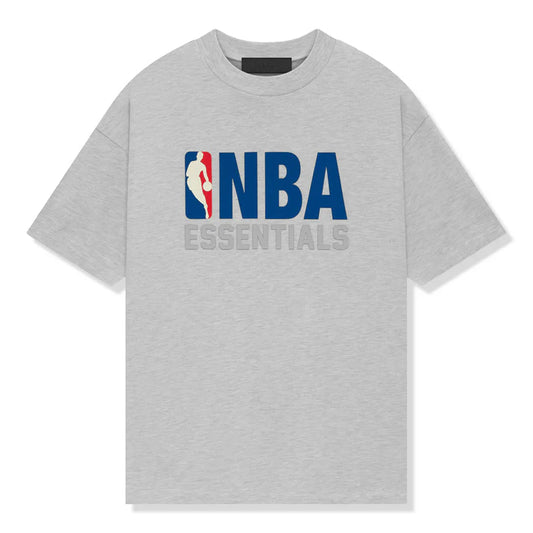 Fear of God Essentials x NBA Tee 'Light Heather' - front view on white background