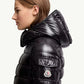Moncler Bady Womens Black Jacket - Side profile view on female model showing Moncler badge and quilted detail