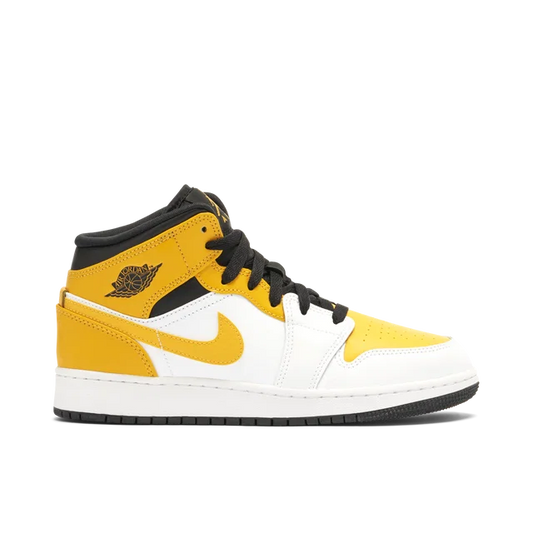 Nike Air Jordan 1 Mid "yellow toe" - Air Jordan 1 Mid sneaker side profile view on white background