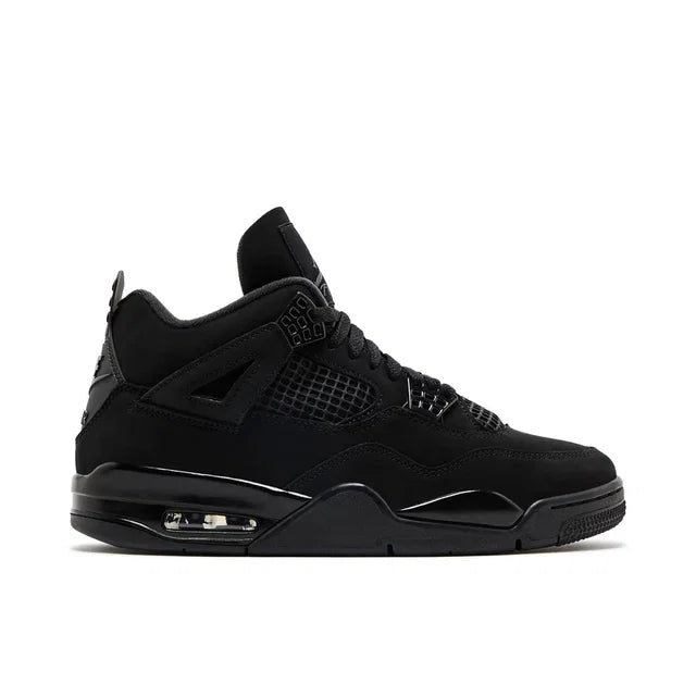 Nike Air Jordan 4 Black Cat - Air Jordan 4 sneaker side profile view on white background