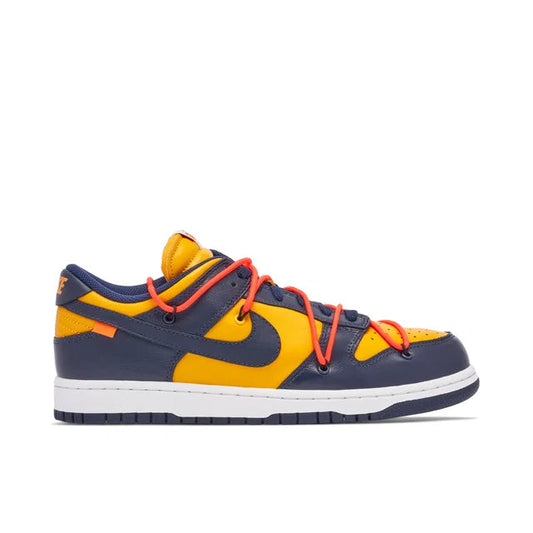 Nike SB Dunk Low Off White University Gold - Nike SB Dunk Low sneaker side profile view on white background