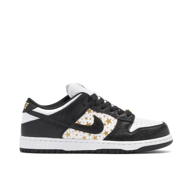 Nike SB Dunk Low Supreme Stars Black - Nike SB Dunk Low sneaker side profile view on white background