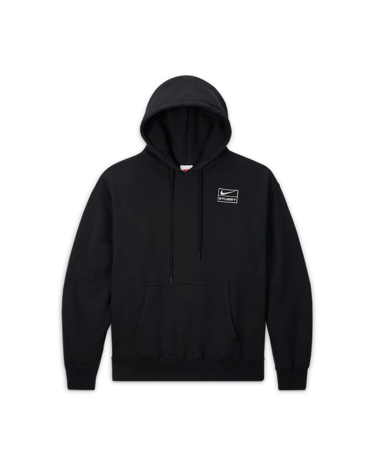 Stussy x Nike Collab Hoodie Black - front view on white background