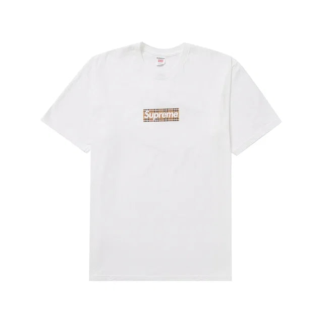 Supreme Burberry Box Logo Tee Shirt White - front view on white background