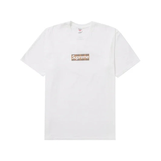 Supreme Burberry Box Logo Tee Shirt White - front view on white background
