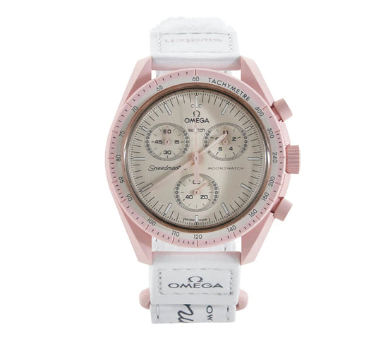 SWATCH X OMEGA MISSION TO VENUS - Swatch x Omega MoonSwatch watch front face dial view on white background