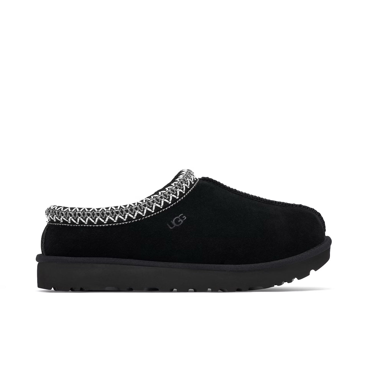 UGG TASMAN ‘BLACK’ - UGG Tasman slipper side profile view on white background
