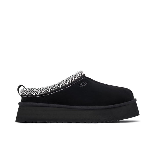 UGG TAZZ ‘BLACK’ - UGG Tazz platform slipper side profile view on white background